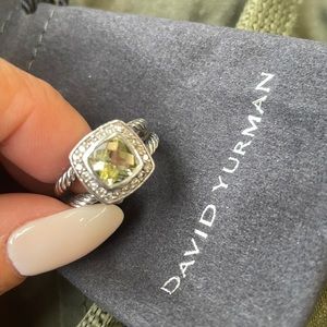 Petite Albion ring with Prasiolite and Pavé Diamonds sz6
